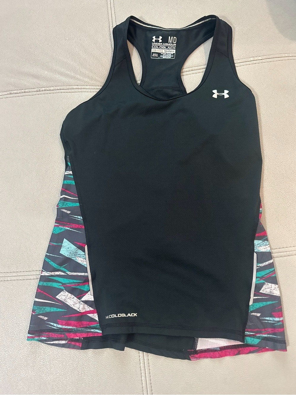 Under Armour Black Racerback Tank with Teal and Magenta Side Panels